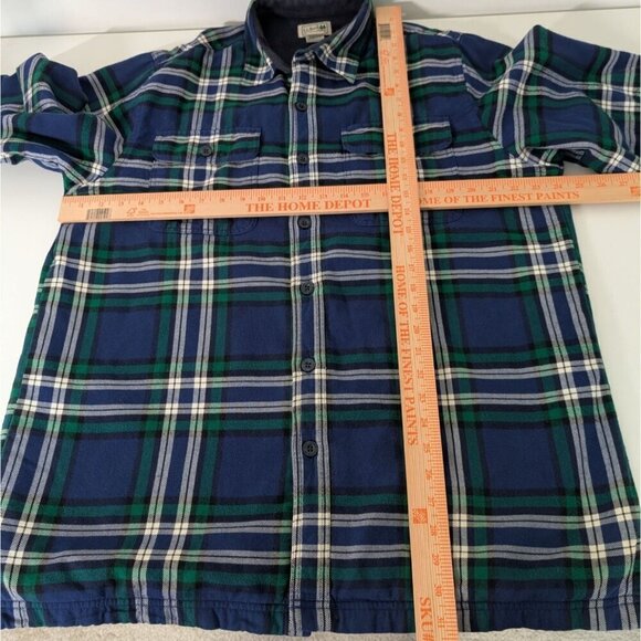 LL Bean Plaid Flannel Shacket Mens Size Large Blue Cotton Fleece Lined Shirt - Picture 8 of 10